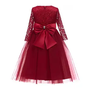 Abito da ballo in pizzo con ricamo elegante per bambina, abiti da sposa per feste di compleanno per bambini, vestito da ragazza di fiori bianchi