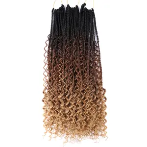 Goddess Crochet Braiding Hair Extension Bohemian Box Braids with Wave Ends Hair Ombre Synthetic Box Braids Curly Spring Twist