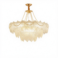 Suspension de luxe en verre dépoli texturé, hauteur réglable, style moderne français, avec chaîne de perles dorée, intensité variable 3000-6000K, pour salon