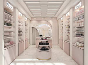 Muebles Ecológicos y Modernos para Tiendas de Cosméticos, Mesa de Maquillaje de Madera Sostenible con Iluminación LED, Exhibidor de Perfumes Sostenible - Product Image 2