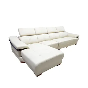 Sofa desain terbaru 2024, furnitur rumah bingkai kayu solid 4 kursi L untuk ruang tamu