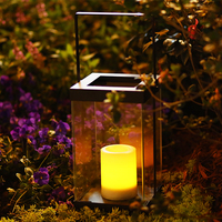 Lanterne solaire à bougie en verre métal rechargeable suspendue décorative pour mariage à l'extérieur
