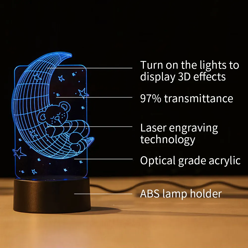 ไฟกลางคืน3D จินตนาการสุดสร้างสรรค์รีโมทคอนโทรลแบบสัมผัส USB โคมไฟข้างเตียงในห้องนอนโคมไฟ LED ฐานอะคริลิคแกะสลักโลโก้