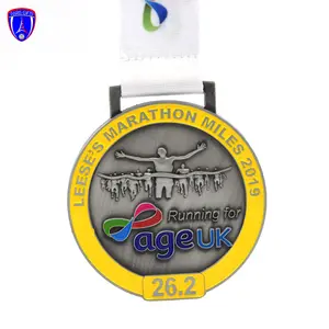 UK antique silver 3d running race medal elblem sports medals with custom ribbon