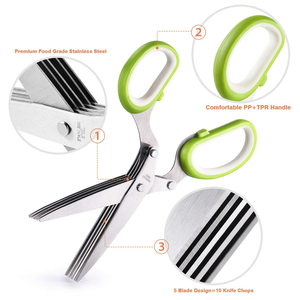 Ciseaux de cuisine multifonctionnels en acier inoxydable à 5 lames pour herbes et légumes - Product Image 3