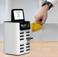 Station de charge mobile Relink 4G & Wifi partageant la station de batterie externe 12 emplacements avec point de vente pour le café