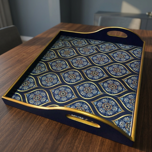 Commercial Use Eco Friendly Handmade Durable Powder Coated Wooden Serving <b>Tray</b> Floral Dishwasher Microwave Safe <b>Large</b> - Product Image 1