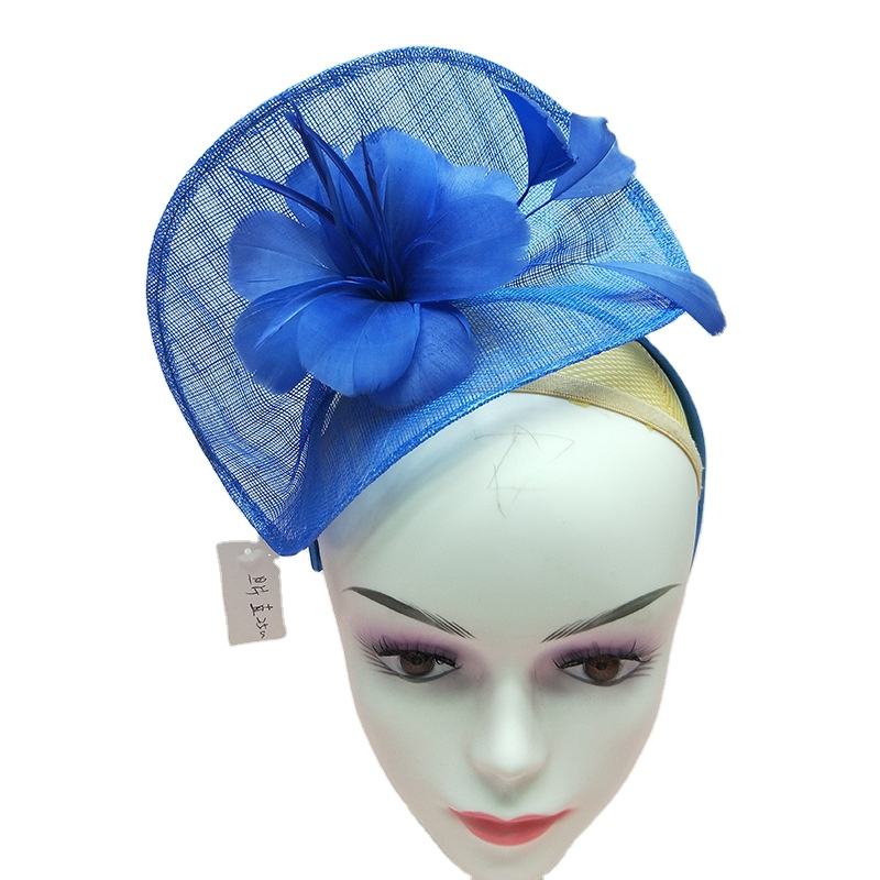 Damen Fascinator Hut Mit Feder & Blume - Sinamay Tee Party Hut - Vintage Style Für Hochzeit & Derby