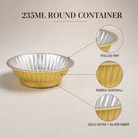Barquette alimentaire jetable ronde en aluminium doré avec couvercle en PP, résistante au four, de qualité alimentaire, pour emballage alimentaire BBQ