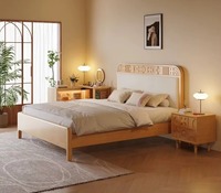 Lit double king size en bois massif au design nordique moderne, avec tête de lit souple, ensemble de meubles de chambre à coucher de haute qualité, vente en gros