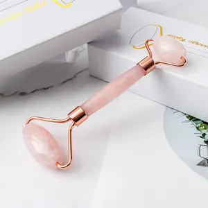 핫 잘 팔리는 Customized Logo 페이셜 Massager 100% Real Natural 옥 돌 Pink 색 Rose Quartz 옥 롤러