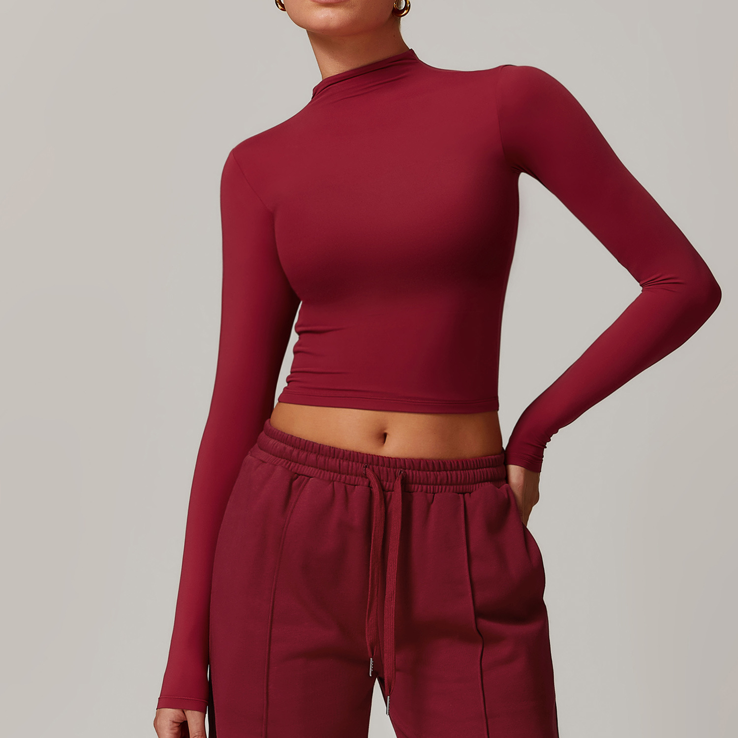 2025 New Women's Yoga Long Sleeve Gym Sports Top Quick Dry Tight Long Sleeve High Neck Low Waist Top Yoga Suit Custom logo