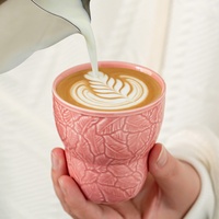 Tasse à expresso et latte Lelyi créative en céramique, motif feuille multicolore en relief, design rétro, forme gourde, compatible lave-vaisselle et micro-ondes