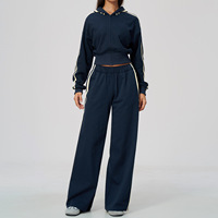 Ensemble de survêtement brossé 2 pièces pour femme, veste à capuche zippée et pantalon large, ensemble décontracté uni pour la course et l'entraînement