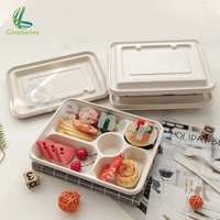 Barquettes alimentaires scolaires écologiques, robustes, jetables, en pulpe de bagasse de canne à sucre, compartimentées et biodégradables