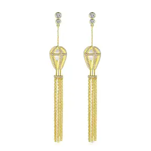 LUOTEEMI Lantern Tassel Long Drop Earrings for Women Girls Party Luxury Gold Color Micro CZ Dangle Earrings