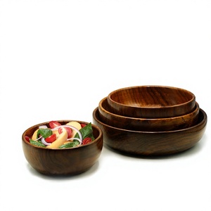 Juego de Tazones de Madera de Acacia de Calidad Duradera, Acabado Pulido, Estilo Vintage, Ecológico, Apilables, para Servir la Cena, Fiestas, Hogar, Restaurante BS - Product Image 2