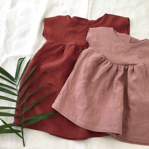 Vestido de lino para bebés, <span class=keywords><strong>pijama</strong></span> de estilo sencillo con volantes, lavado a la piedra, 100% puro - Product Image 1