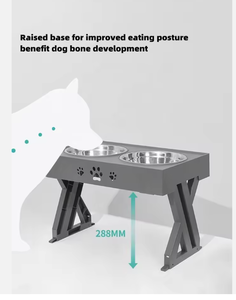Mangeoire pour chiens à hauteur réglable, design moderne, double bols en acier inoxydable, motif uni, fonction automatique - Product Image 2