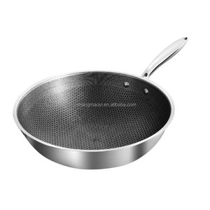 Sartén de panal de acero inoxidable profesional de alta calidad, <span class=keywords><strong>Wok</strong></span> antiadherente, <span class=keywords><strong>Wok</strong></span> de cocina de hierro antiadherente sin revestimiento con mango - Product Image 1