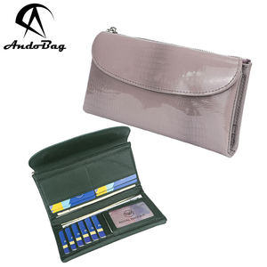 AndoBag Carteras Largas de Cuero Genuino para Mujer, Cartera de Mano de Cuero Patentado, Monedero Vintage de Moda, Tarjetero 1557 - Product Image 1