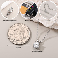 Collier pendentif solitaire rond en moissanite 1 carat, testé au testeur de diamants, en argent sterling 925, à 4 griffes et double attache, bijoux pour femme