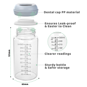 Bouteille de stockage de lait maternel en verre borosilicate haute qualité personnalisée 180ml 260ml sans BPA, col large, compatible réfrigérateur et congélateur - Product Image 5