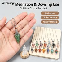 Pendentif pendule en pierre semi-précieuse naturelle 18*60mm, pendule de radiesthésie en cristal mélangé avec chaîne pour la divination et la méditation