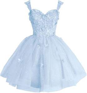 Schulterfreie kurze Ballkleider mit Herzausschnitt und Schmetterlingsapplikationen, Heimkehrkleider mit Pailletten, A-Linie, Cocktailkleid, Vestidos - Product Image 5