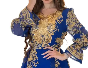 Malezya Eid müslüman robe + işlemeli aplike elbise müslüman toplama yemeği robe