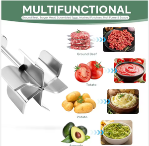 Hachoir à viande en acier inoxydable - Lames robustes à 6 courbes, outils de hachage de viande avec poignées en bois - Product Image 4