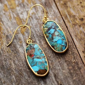 Pendientes de Piedra Natural con Incrustaciones de Turquesa en Bisel Plateado, Joyería de Moda - Product Image 4