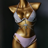 Nouveau maillot de bain push-up uni avec pompons, ensemble bikini pour soirée en boîte de nuit