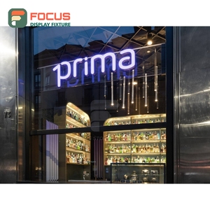 Freestanding Coffee Display Cabinet Laminate Wood Finish LED <b>Shelf</b> Display Storefront Coffee Cabinet - Product Image 1