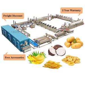 Linha de produção automática de batatas fritas, batatas fritas francesas totalmente automáticas