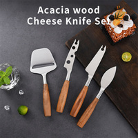 Set de 4 couteaux à fromage de qualité supérieure en acier inoxydable 2cr14 avec manche en bois d'acacia Manuel pour fromage à pâte dure et épandeur et fourchette