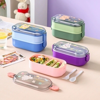 2 Deux Double Couche Grand Logo Personnalisé Plastique Tiffin Sans Bpa Boîte à Lunch Légère Mignonne Boîte à Lunch Empilable Bento Contenants