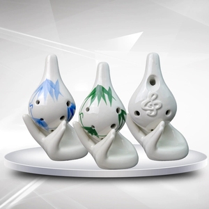Ocarina en forme de larme à 6 trous, motif en bambou peint à la main, en céramique blanche, pour débutant - Product Image 1