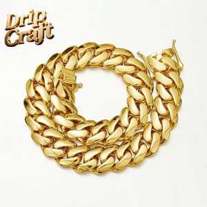 Collar de Cadena Cubana de Oro Real con Eslabón Liso de 10/12/14/16/18/20/22mm de Ancho y Hebilla de Mariposa con Piedras de Diamante de Zirconia - Product Image 2