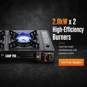 Fornello a Gas Portatile a Doppio Bruciatore 2.8kW ad Alta Potenza per Campeggio Esterno con Connettore a Doppio Uso CE - Product Image 4