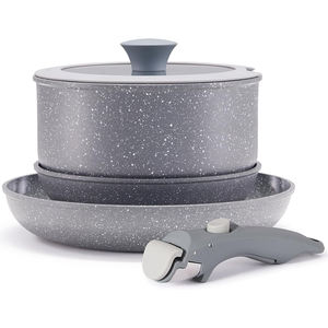 Vente chaude au Japon Batterie de cuisine antiadhésive en marbre avec <span class=keywords><strong>poignée</strong></span> <span class=keywords><strong>amovible</strong></span> et couvercle en silicone Matériau en verre Cuisinière à gaz Applicable - Product Image 4