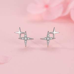 Pendientes de estrella minimalistas de plata de ley S925 con circonita, versión de cobre personalizable, para mujer, regalo de aniversario. - Product Image 2