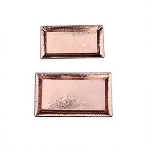 2 bandejas rectangulares de cobre martillado hechas a mano para organizar el tocador, bandeja de regalo de cobre para dulces - Product Image 1
