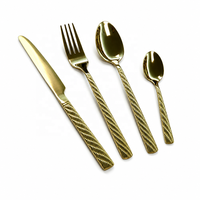 Ensemble de couverts de luxe en acier inoxydable doré, motif blé en relief, style occidental moderne, manche à motif tressé, poli miroir à la roue, pour steak