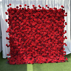 Mur de fleurs de rose rouge de mariage Y-FW013 enrouler le panneau mural de fleurs artificielles faites à la main 3d 5d toile de fond mur de fleurs 8x8 soie pour la décoration - Product Image 1