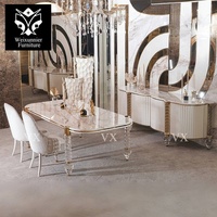Eleganter Luxuriöser Moderner Esstisch mit Marmorplatte für Esszimmer, 6 8 12 Stühle, Hoteltisch mit 4 Acrylbeinen für Villen