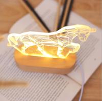 Lampe LED à illusion 3D visuelle créative, base en bois massif personnalisée, alimentation USB, lumière d'ambiance nocturne, lampe de décoration intérieure
