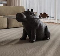 Table à thé Hippo en verre trempé, table à thé ronde, design minimaliste italien, sens artistique créatif, table à thé animale