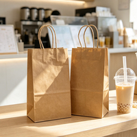Sacs d'emballage en papier kraft écologiques à poignée pour gobelets simples ou doubles, pour cafés et thés au lait Boba à emporter