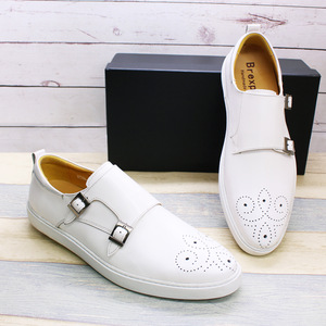 Zapatos Casuales de Hombre, Estilo Coreano, Color Blanco, con Doble Hebilla, de Piel Vacuna, para Uso Diario - Product Image 5